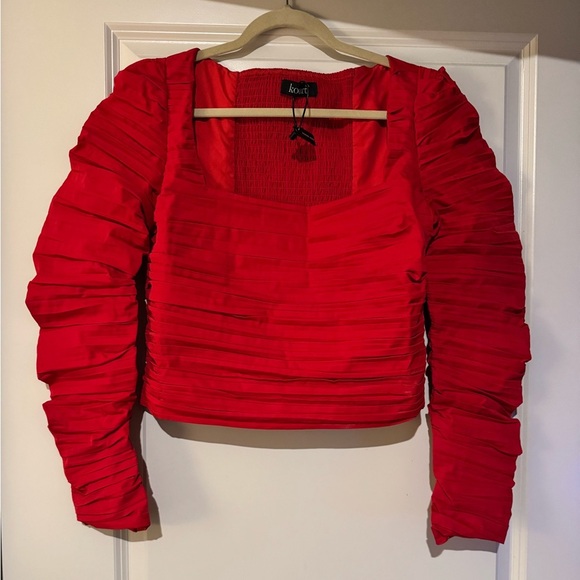 NEW Kourt Anastasia Ruched Pleated Blouse Cropped Reformation Red Size XXL NWT - Picture 3 of 6